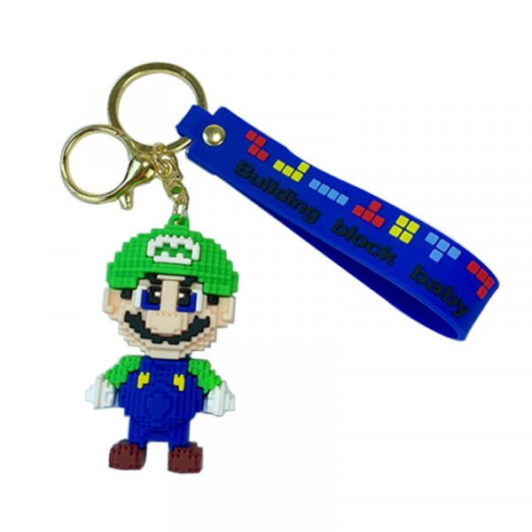 Porte-clés Mario en blocs de construction de dessin animé, pendentif de clé exquis pour hommes et femmes, décoration de clé de voiture, ornement de sac